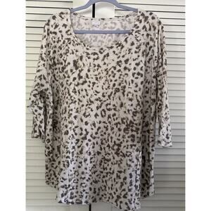 Womens Top Plus 2X Animal Print Boho 3/4 Sleeve New Directions